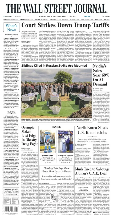 Portada de The Wall Street Journal del jueves, 29 de mayo de 2025