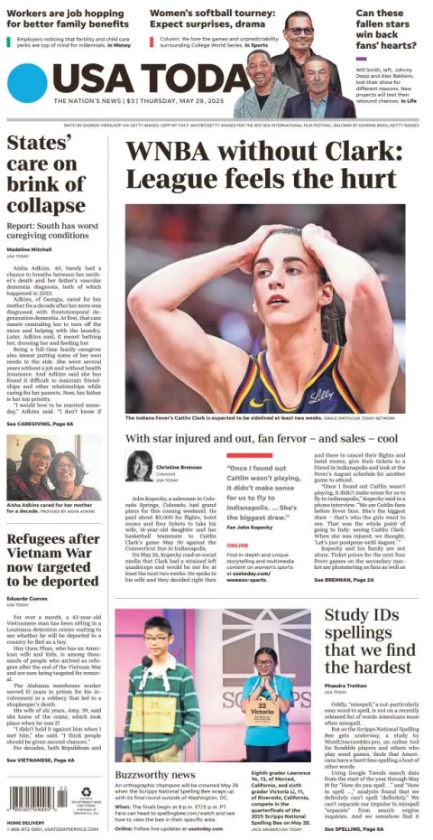 Portada de Usa Today del jueves, 29 de mayo de 2025