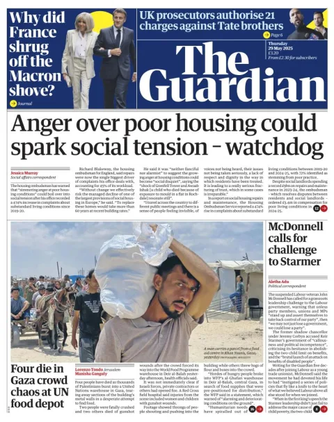Portada de The Guardian (reino Unido) del jueves, 29 de mayo de 2025