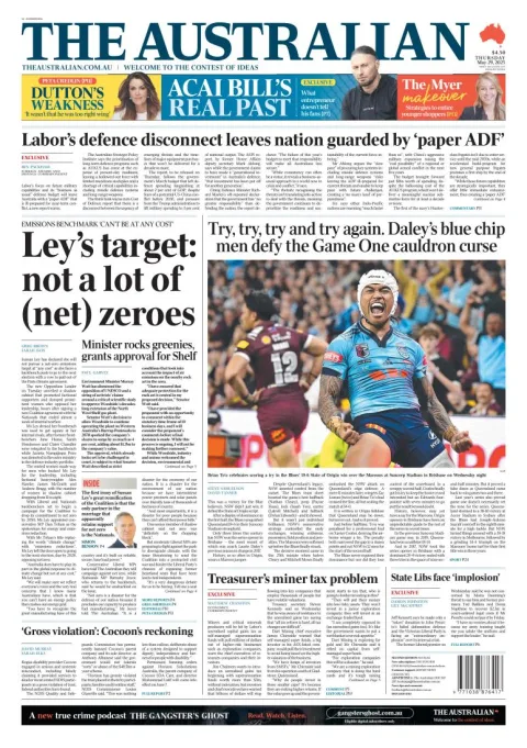 Portada de The Australian del jueves, 29 de mayo de 2025