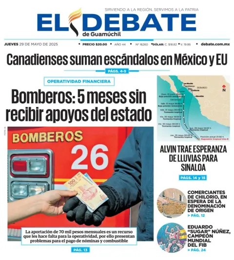 Portada de El Debate de Guamuchil del jueves, 29 de mayo de 2025