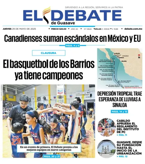 Portada de El Debate de Guasave del jueves, 29 de mayo de 2025