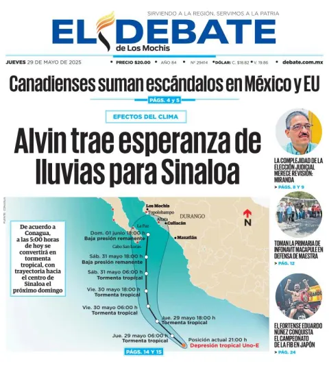 Portada de El Debate de los Mochis del jueves, 29 de mayo de 2025
