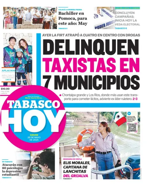 Portada de Tabasco Hoy del jueves, 29 de mayo de 2025