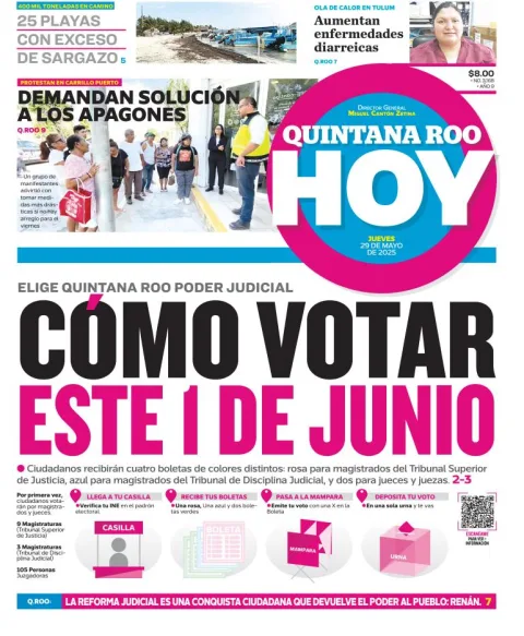 Portada de Quintana Roo Hoy del jueves, 29 de mayo de 2025