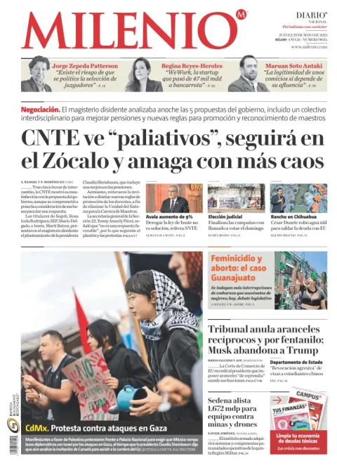 Portada de Milenio del jueves, 29 de mayo de 2025