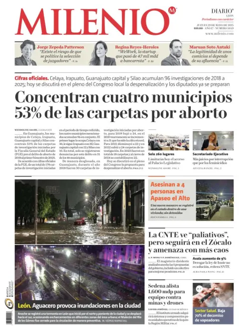 Portada de Milenio Leon del jueves, 29 de mayo de 2025