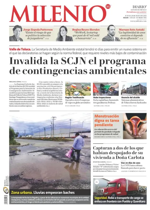 Portada de Milenio Edo de Mexico del jueves, 29 de mayo de 2025