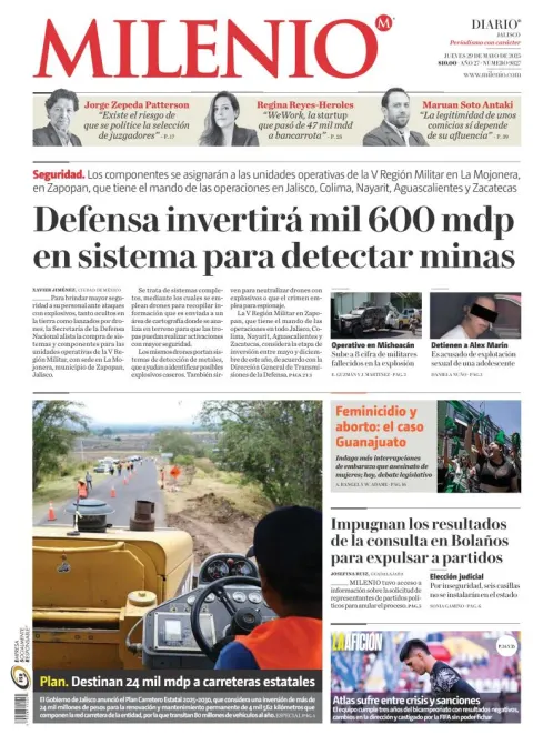 Portada de Milenio Jalisco del jueves, 29 de mayo de 2025