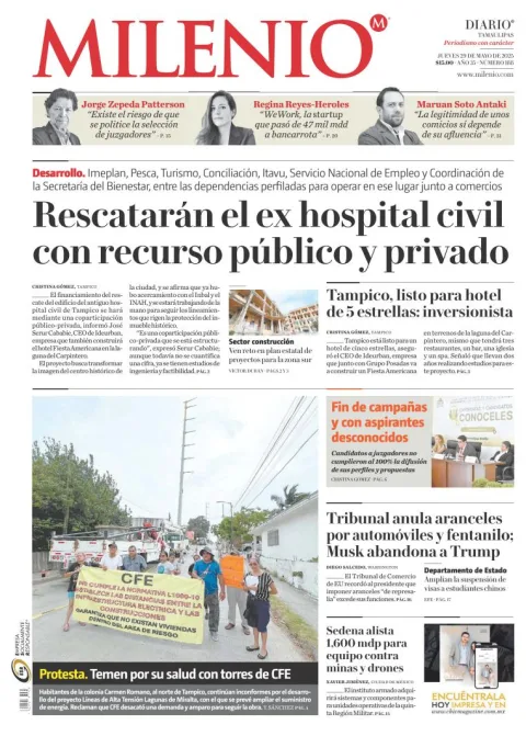 Portada de Milenio Tamaulipas del jueves, 29 de mayo de 2025