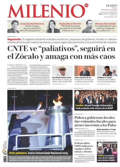 Portada de Milenio Puebla del jueves, 29 de mayo de 2025