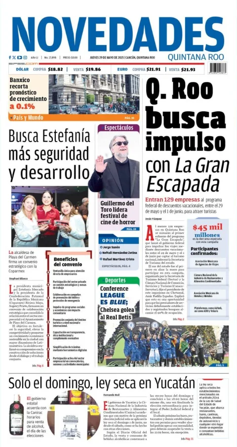 Portada de Novedades Quintana Roo del jueves, 29 de mayo de 2025