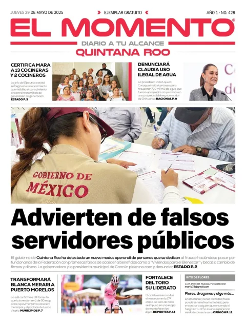 Portada de El Momento Quintana Roo del jueves, 29 de mayo de 2025