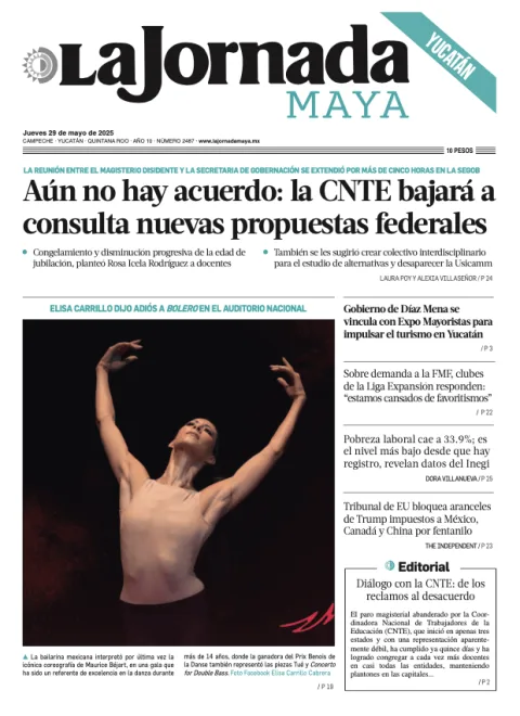 Portada de La Jornada Maya Yucatán del jueves, 29 de mayo de 2025