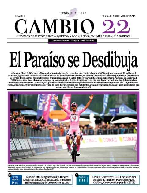 Portada de Diario Cambio 22 del jueves, 29 de mayo de 2025