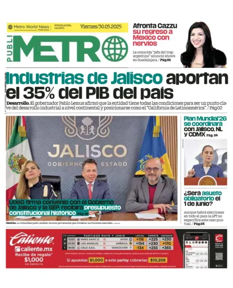 Portada de Publimetro Guadalajara del viernes, 30 de mayo de 2025