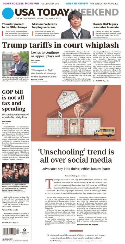 Portada de Usa Today del viernes, 30 de mayo de 2025