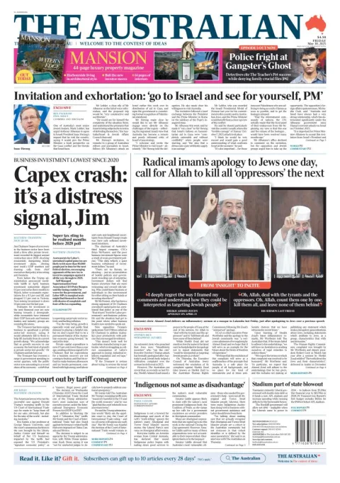 Portada de The Australian del viernes, 30 de mayo de 2025