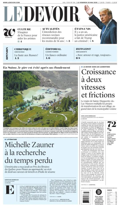 Portada de Le Devoir del viernes, 30 de mayo de 2025