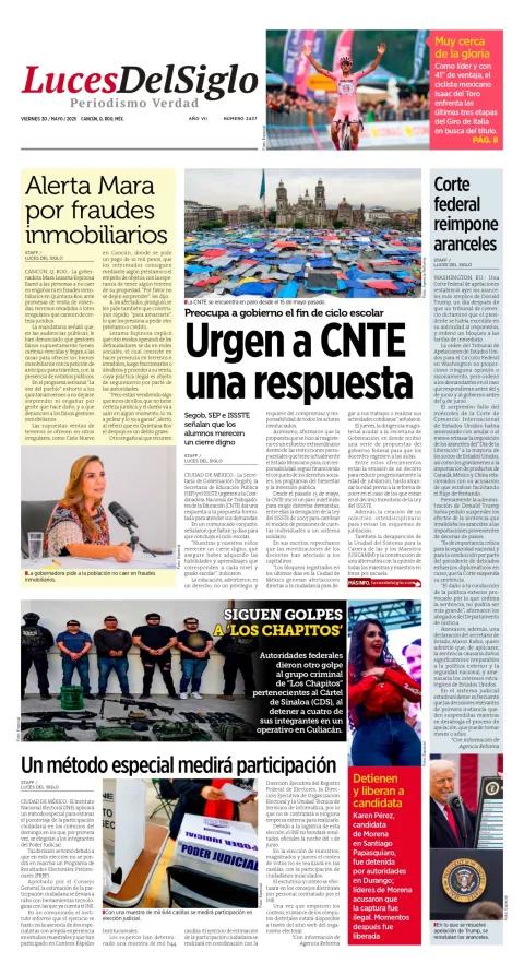 Portada de Luces del Siglo del viernes, 30 de mayo de 2025