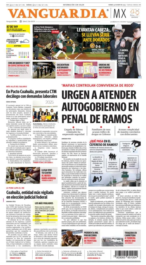 Portada de Vanguardia del viernes, 30 de mayo de 2025