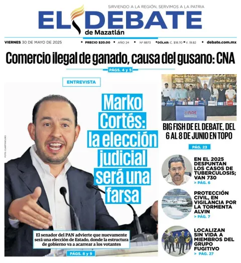 Portada de El Debate de Mazatlan del viernes, 30 de mayo de 2025