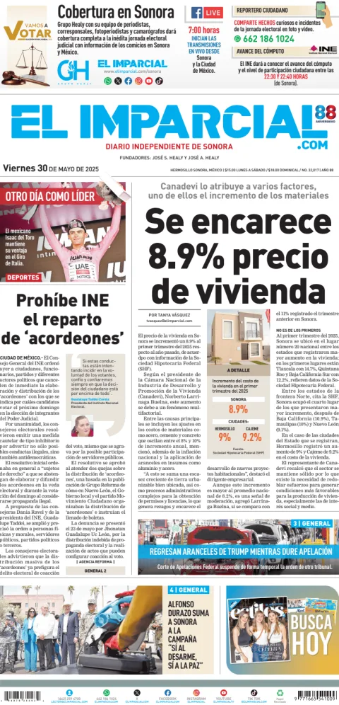 Portada de El Imparcial del viernes, 30 de mayo de 2025