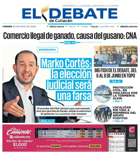 Portada de El Debate de Culiacan del viernes, 30 de mayo de 2025