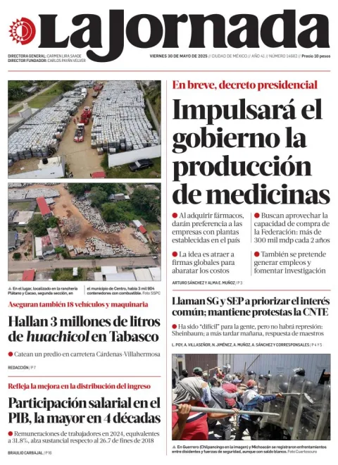Portada de La Jornada del viernes, 30 de mayo de 2025