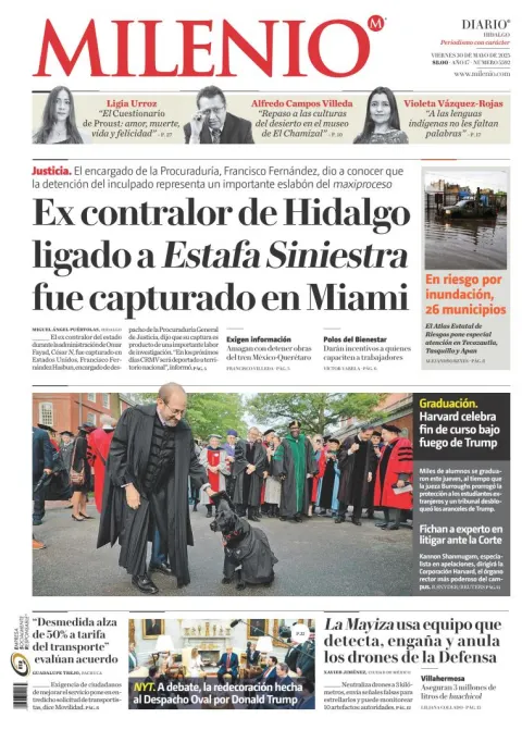 Portada de Milenio Hidalgo del viernes, 30 de mayo de 2025