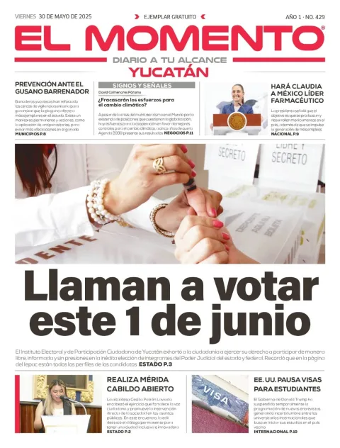 Portada de El Momento Yucatan del viernes, 30 de mayo de 2025