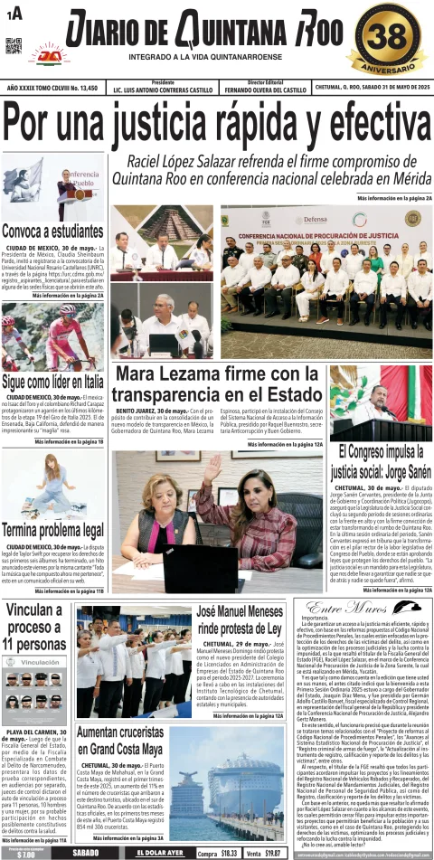 Portada de Diario de Quintana Roo (portada)