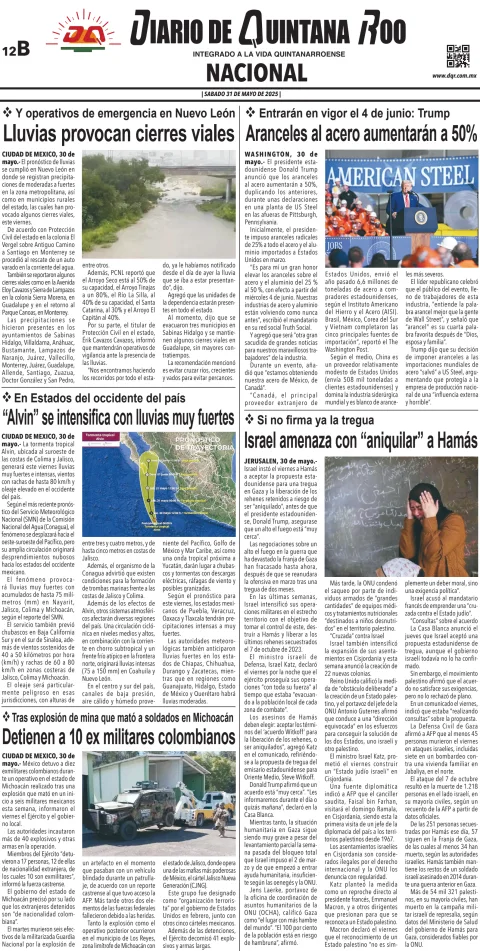Portada de Diario de Quintana Roo (contra Portada)
