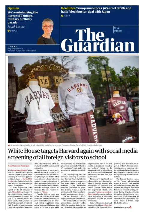 Portada de The Guardian (usa)
