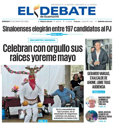 Portada de El Debate de Guamuchil del sábado, 31 de mayo de 2025