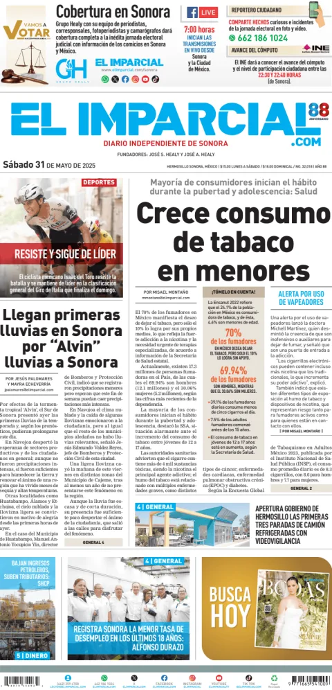 Portada de El Imparcial del sábado, 31 de mayo de 2025