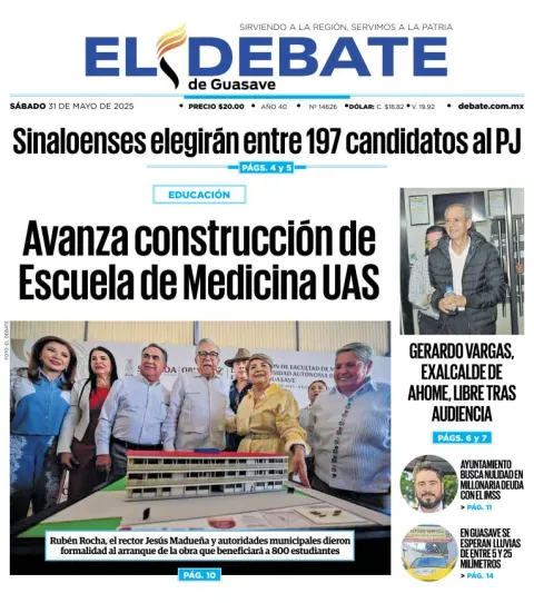 Portada de El Debate de Guasave del sábado, 31 de mayo de 2025