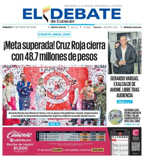Portada de El Debate de Culiacan del sábado, 31 de mayo de 2025