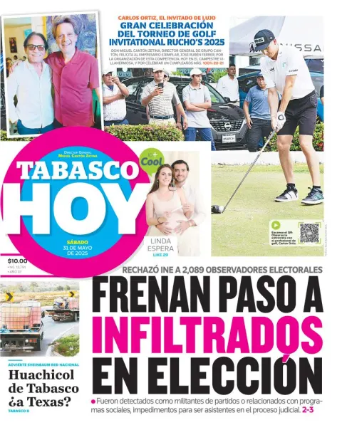 Portada de Tabasco Hoy del sábado, 31 de mayo de 2025