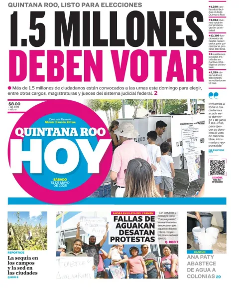 Portada de Quintana Roo Hoy del sábado, 31 de mayo de 2025