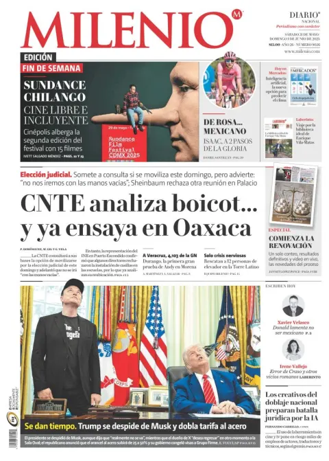 Portada de Milenio del sábado, 31 de mayo de 2025