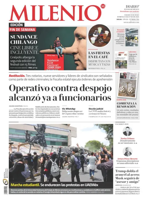 Portada de Milenio Edo de Mexico del sábado, 31 de mayo de 2025