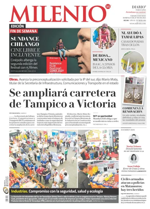 Portada de Milenio Tamaulipas del sábado, 31 de mayo de 2025