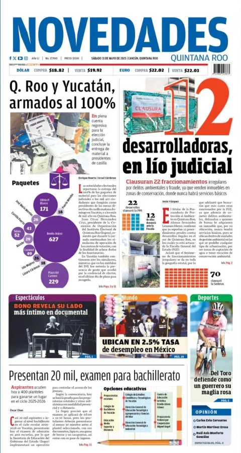 Portada de Novedades Quintana Roo del sábado, 31 de mayo de 2025