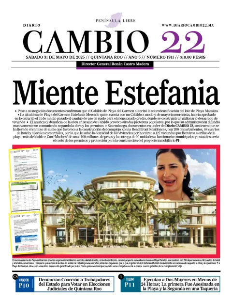 Portada de Diario Cambio 22 del sábado, 31 de mayo de 2025