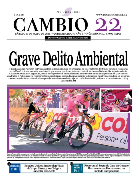 Portada de Diario Cambio 22 (contra Portada) del sábado, 31 de mayo de 2025