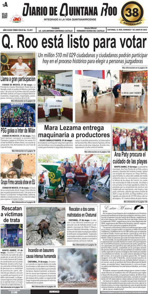 Portada de Diario de Quintana Roo (portada)