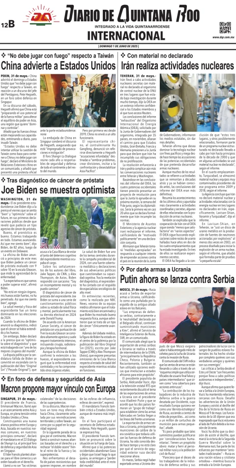 Portada de Diario de Quintana Roo (contra Portada)