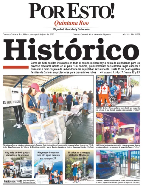 Portada de Por Esto (quintana Roo Cancun) del domingo, 1 de junio de 2025