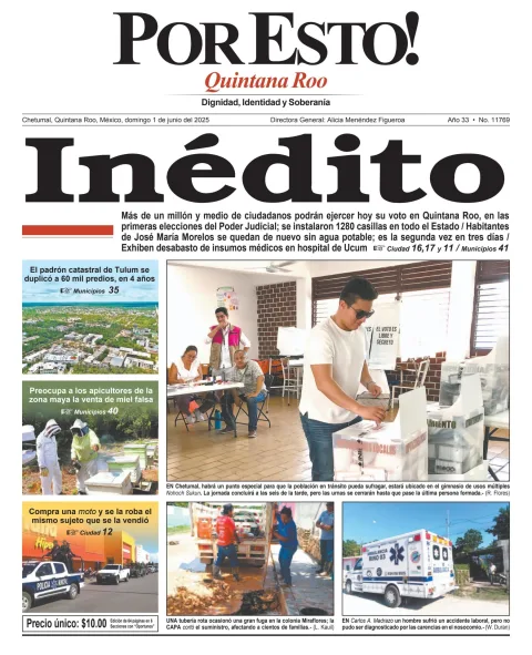 Portada de Por Esto (quintana Roo Chetumal) del domingo, 1 de junio de 2025